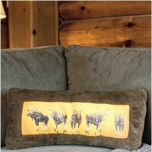 Vintage Moose Cabin Decor Pillow Faux Fur Lodge Wildlife Robert Schmidt